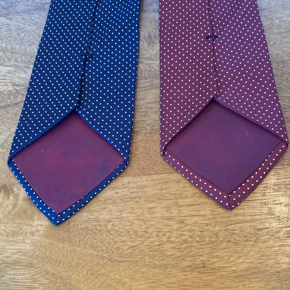 Lands End Mens Polka Dot Silk Tie Bundle Burgundy Blue White 58